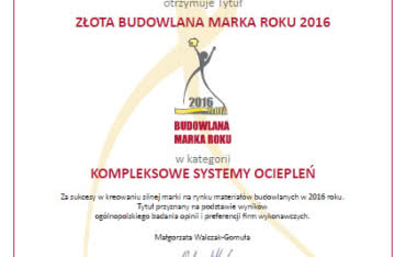 Złoto dla lidera - Budowlana Marka Roku 2016 dla Termo Organiki